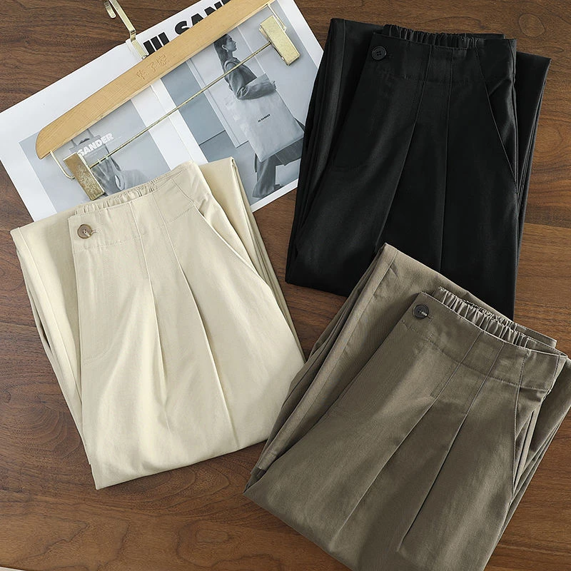 日系直筒裤子女秋季新款大码胖mm高腰显瘦宽松九分萝卜休闲阔腿裤