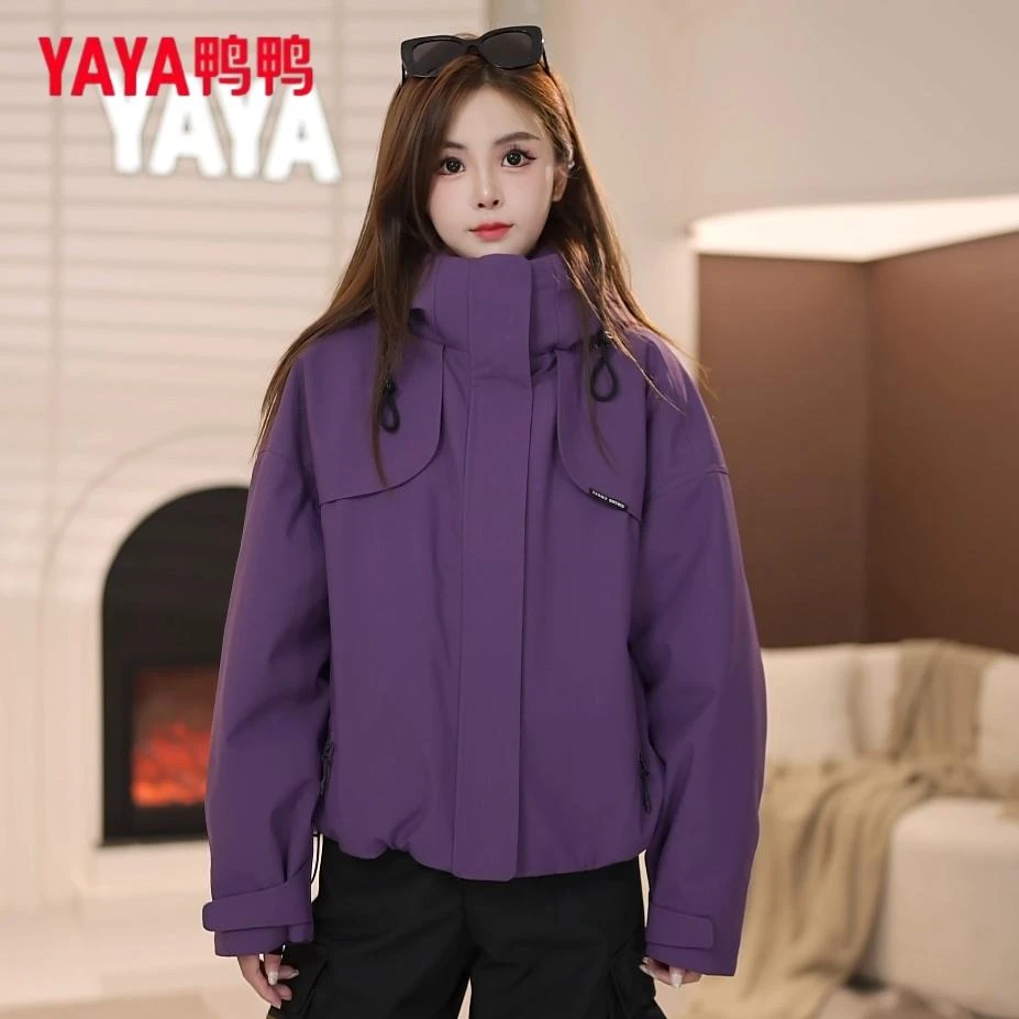 YAYA/鸭鸭羽绒服女新款派克休闲百搭宽松工装羽绒服YE5B608445H