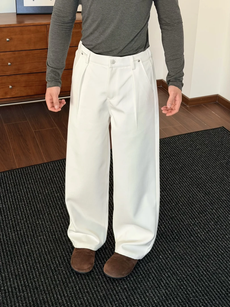 XBAI 极简纯色立褶拼接重磅西裤垂感直筒休闲裤男女同款