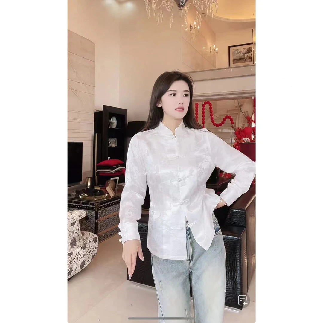i-EAST 若白兰~新中式提花盘扣衬衫上衣-4C GF315