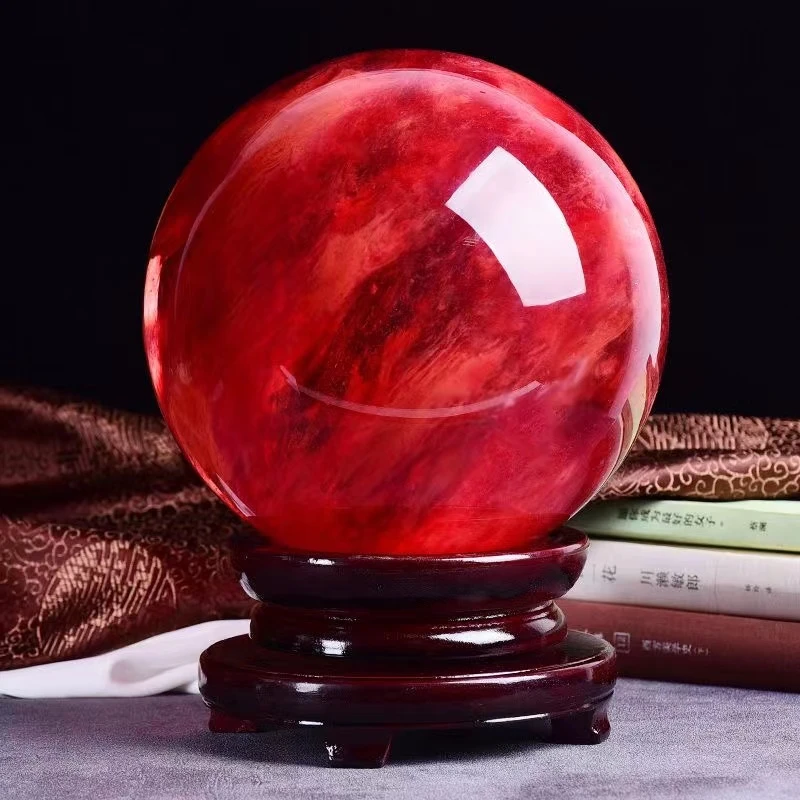 红水晶球摆件高档工艺品手工卧室玄关大号创意结婚中式家居装饰品