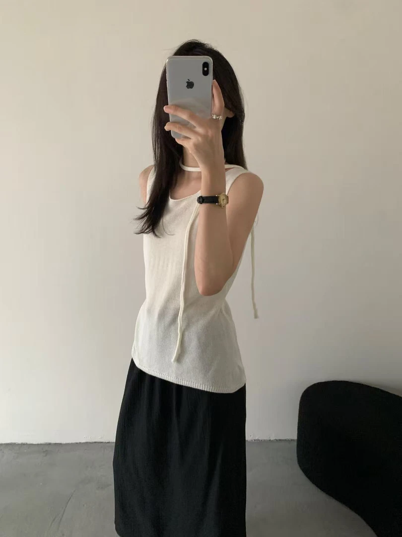 lovely@m3055 韩系简约百搭圆领无袖针织衫 6-22