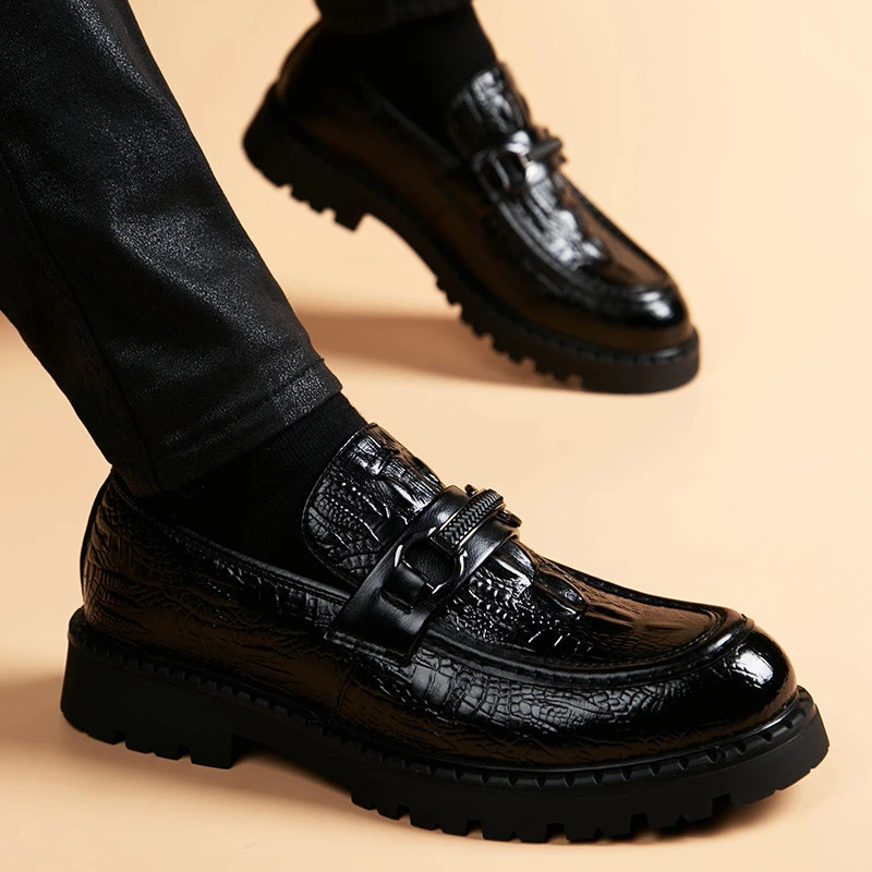 休闲皮鞋男款商务正装2025新款透气真皮豆豆鞋英伦增高一脚蹬男鞋