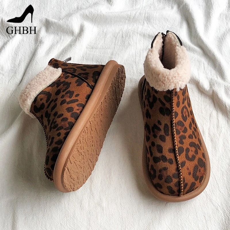 冬季加绒保暖雪地靴二棉女鞋新款超好看复古及裸豹纹防滑短靴