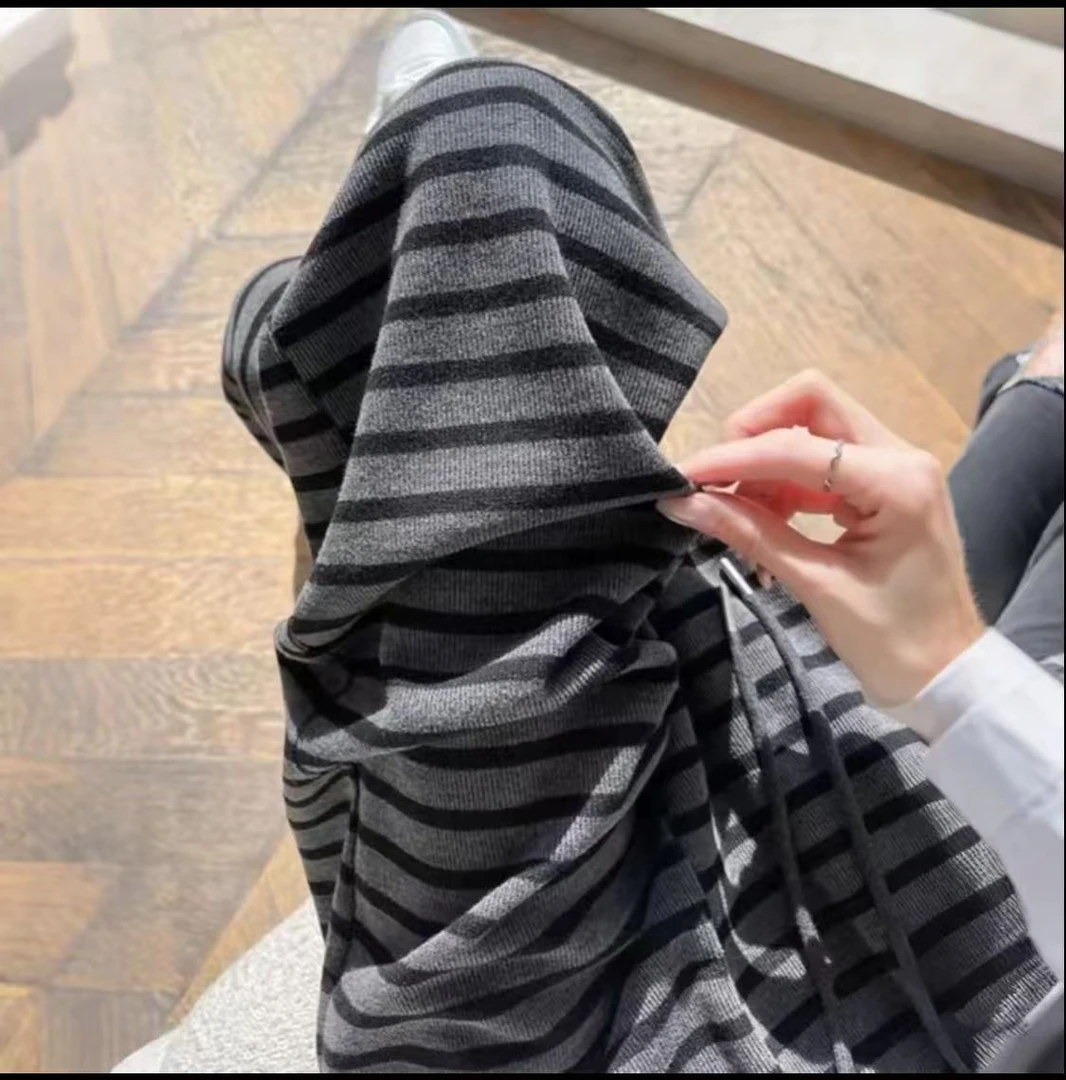 高腰阔腿裤长裤条纹直筒裤休闲裤休闲百搭春秋时尚显瘦多巴胺裤子