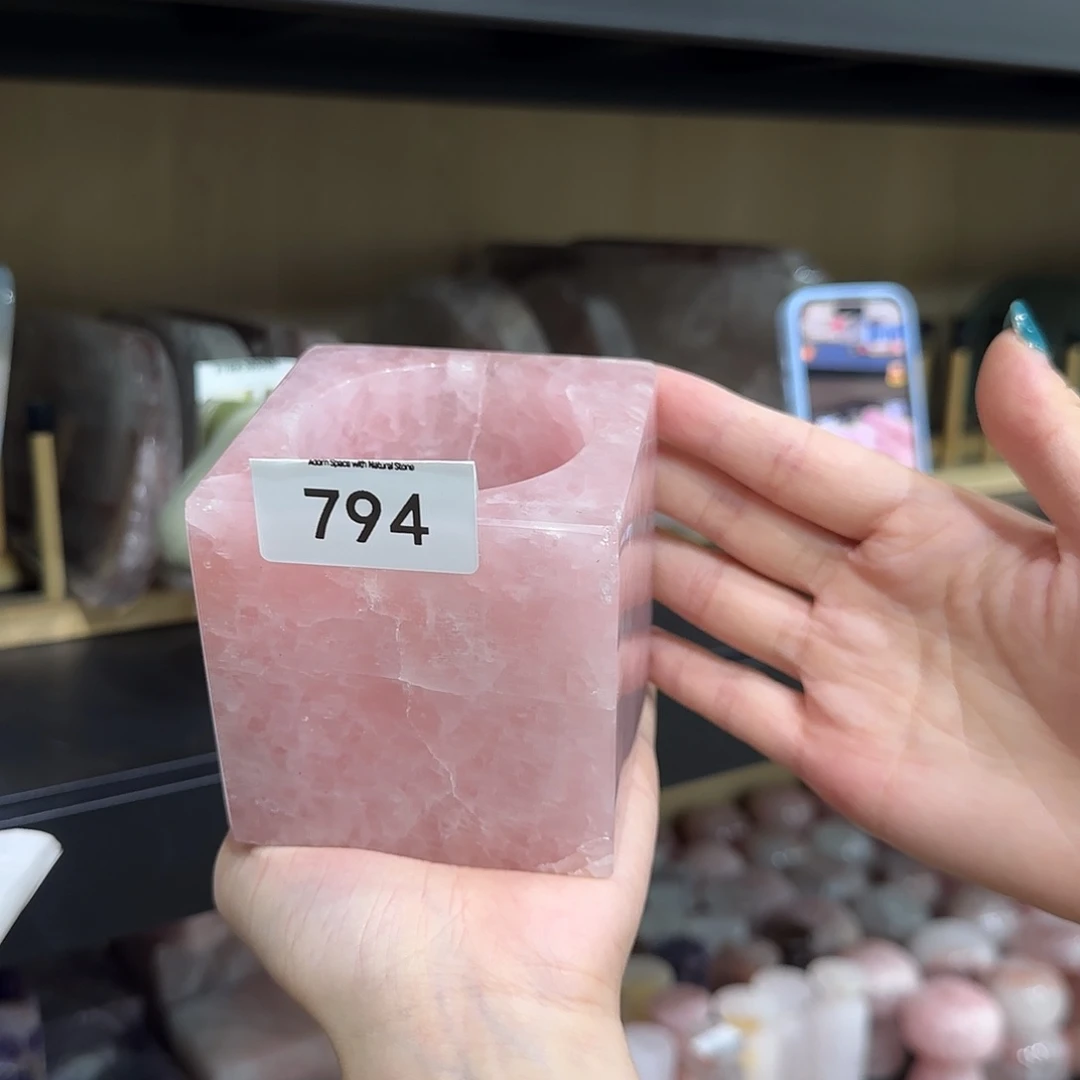 蜡**t794粉水晶一体烛台罐蜡洋甘菊