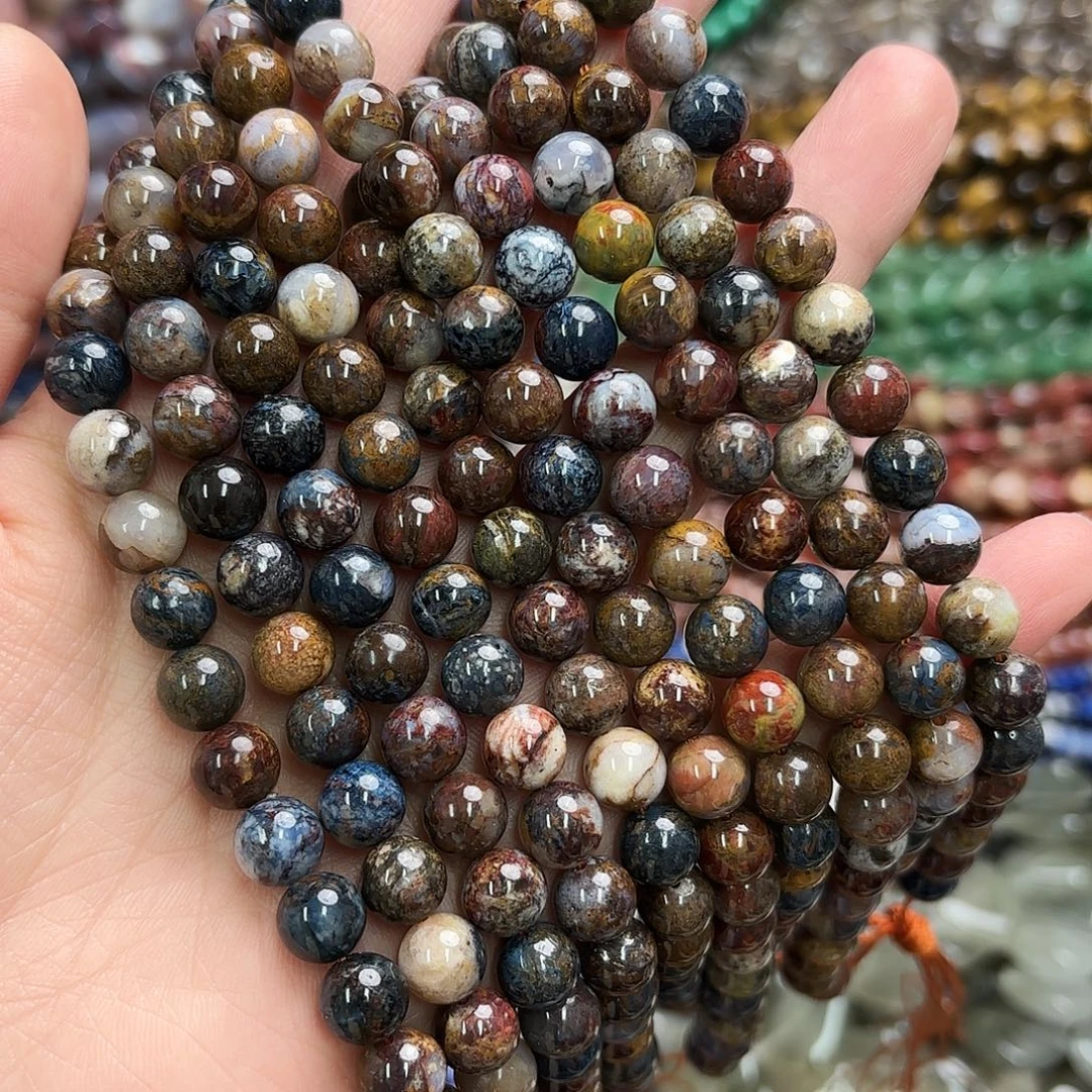 玛瑙/玉髓未镶嵌珠宝半成品卡8彼得石圆珠一条