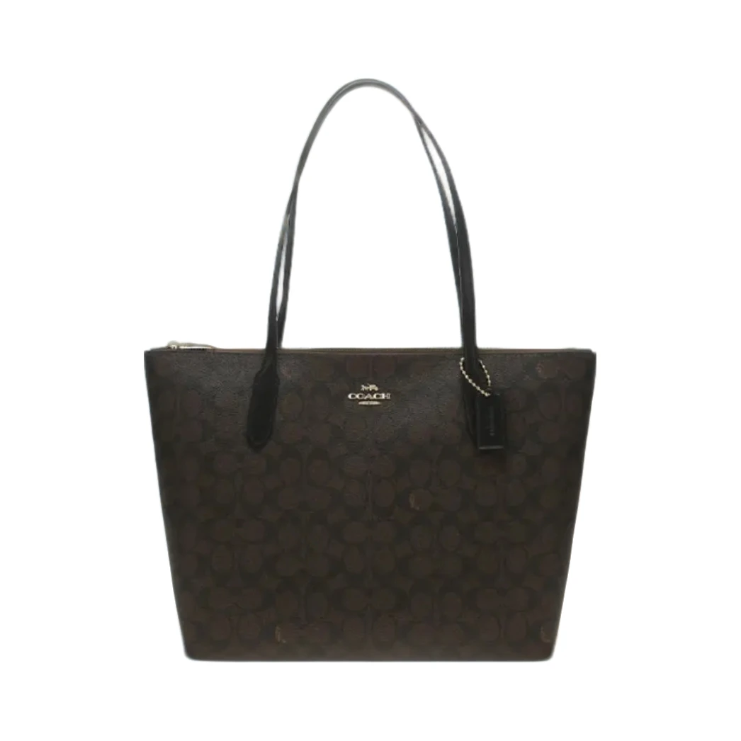 COACH/蔻驰新版暗标款Zip30 Tote深咖logo拉链托特手提单肩包女包