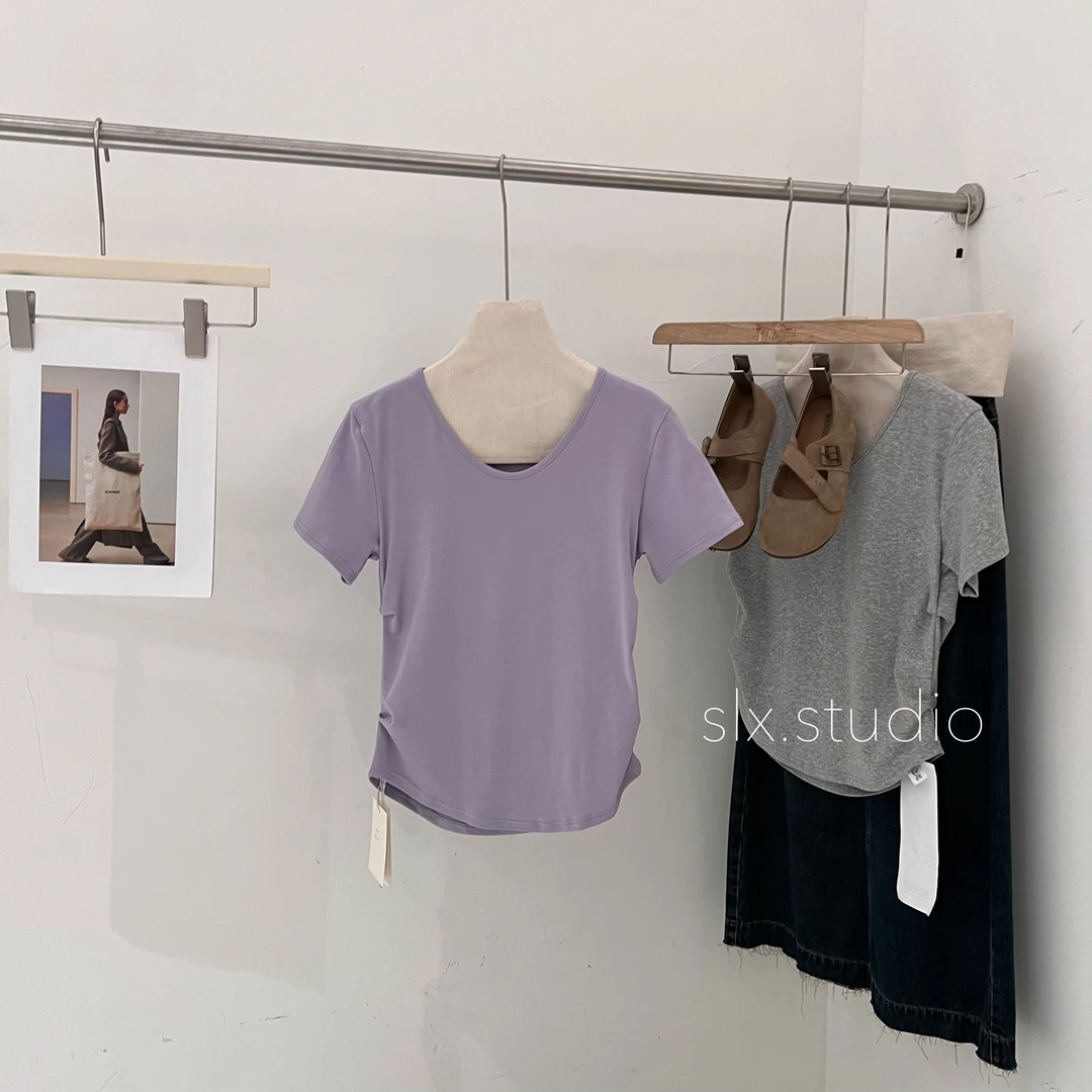 slx@ 2021 韩系捏褶T恤