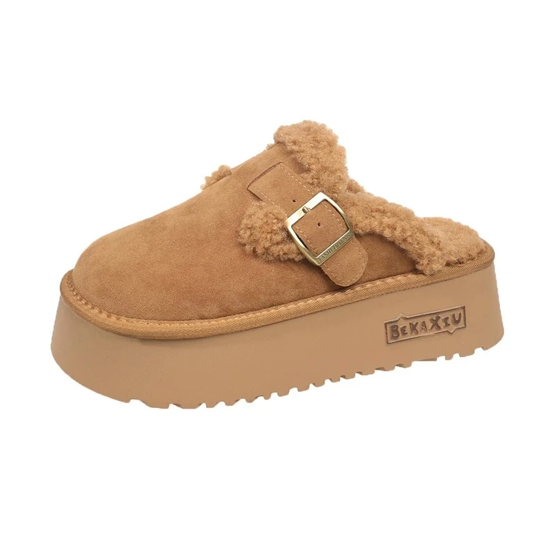 厚底勃肯鞋女包头拖一脚蹬半拖鞋冬外穿毛棉拖252A6593