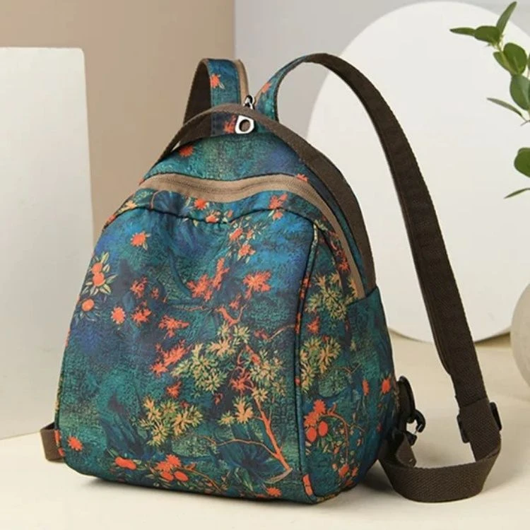 印花时尚休闲百搭女士轻便单肩民族多功能大容量双肩包胸包背包款