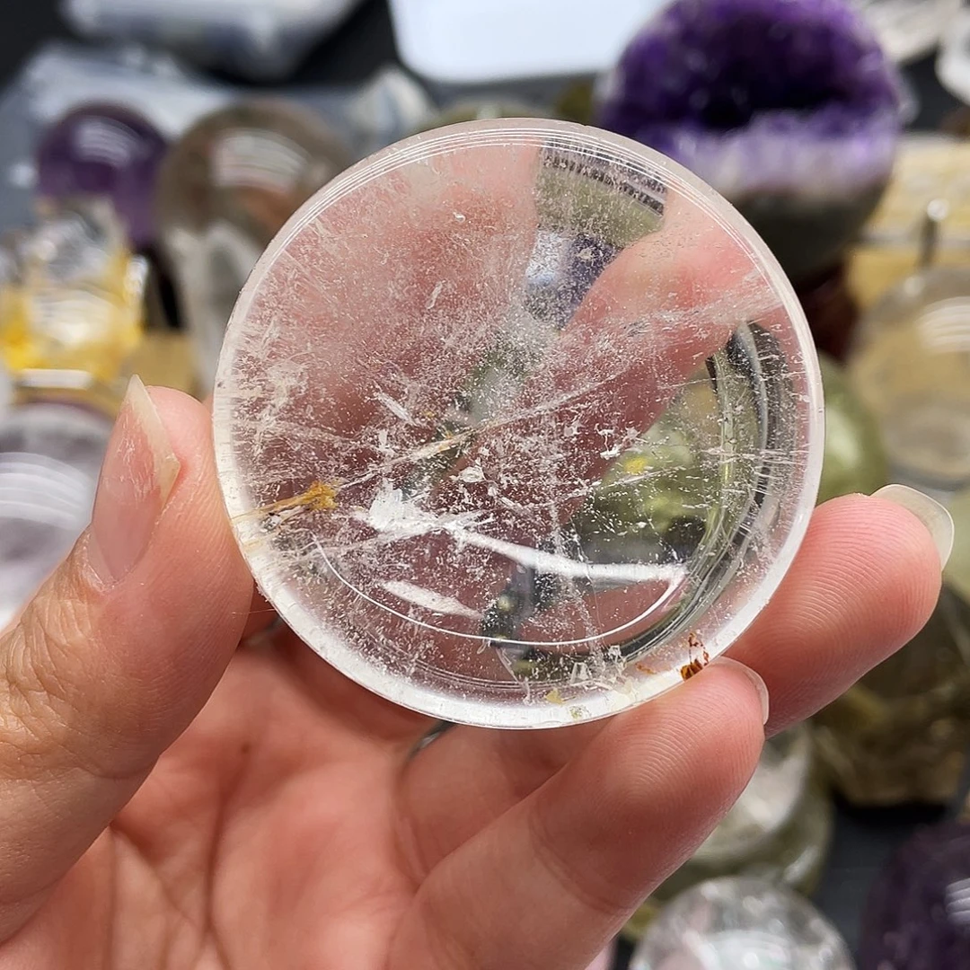 未镶嵌珠宝半成品水晶115白水晶盘子带胶花