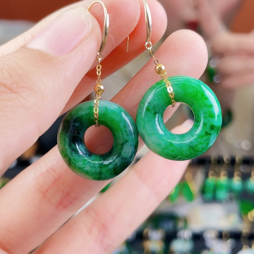 翡翠18K金镶嵌耳饰饰品