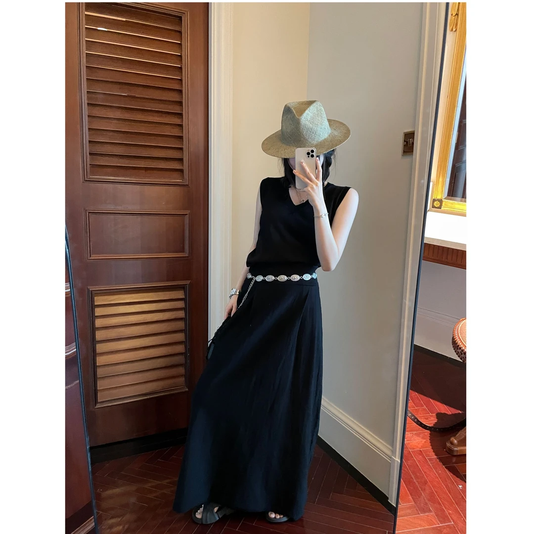 SMALLIU 黑色针织半身裙