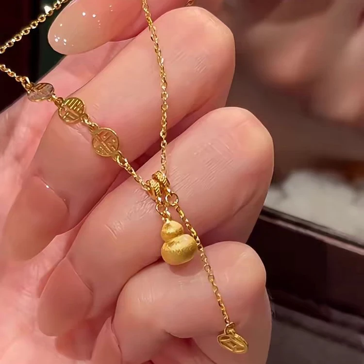 钛钢项链 新中式国风拉丝葫芦流苏项链女ins轻奢小众福字锁骨链