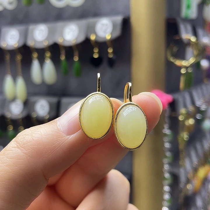 和田玉银S925镶嵌耳饰