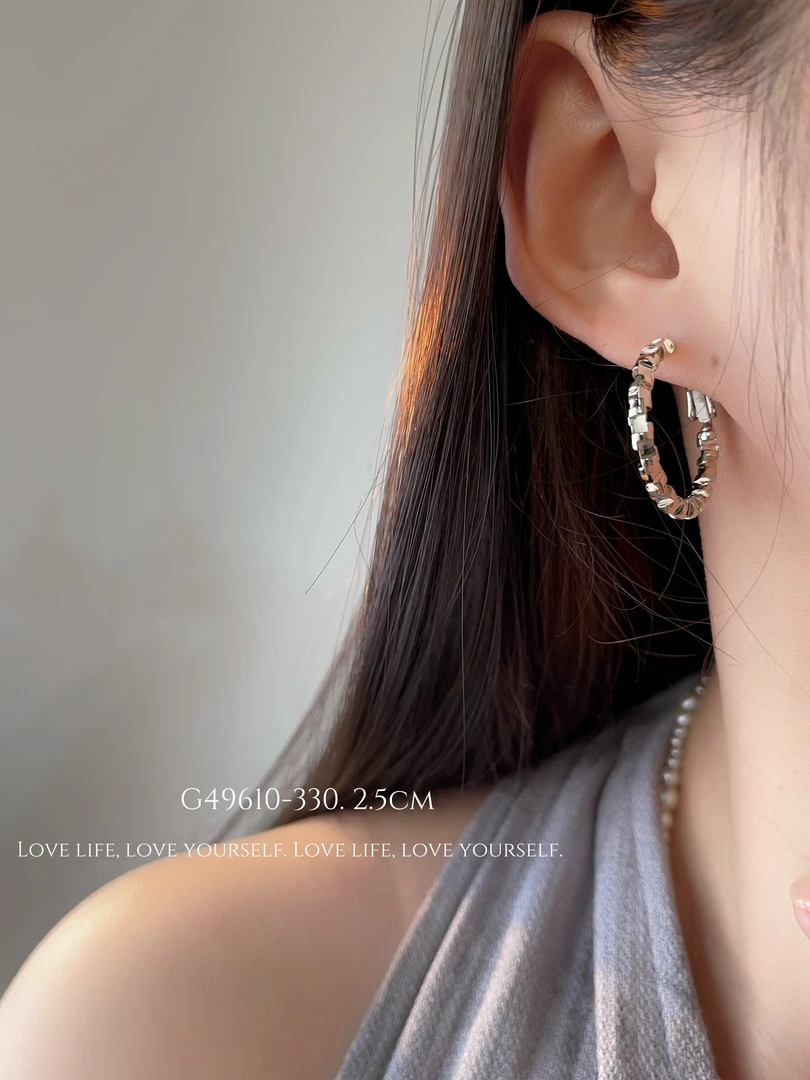 铜合金耳饰 欧比雅比时尚百搭复古法式小众简约25公分碎银圈圈