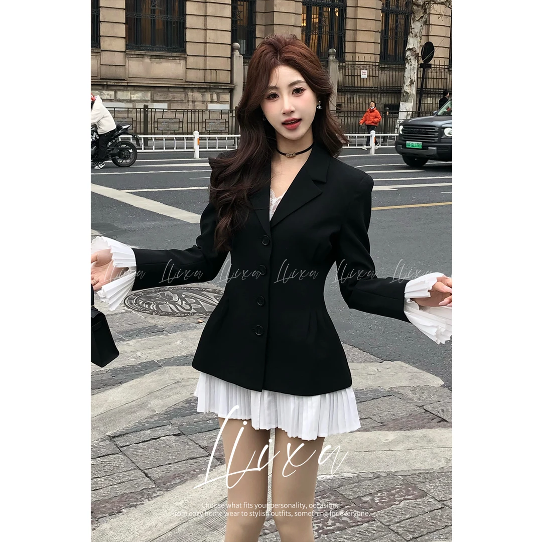 【肖肖】法式高级感假两件西装外套女春季御姐收腰显瘦L51XZ042