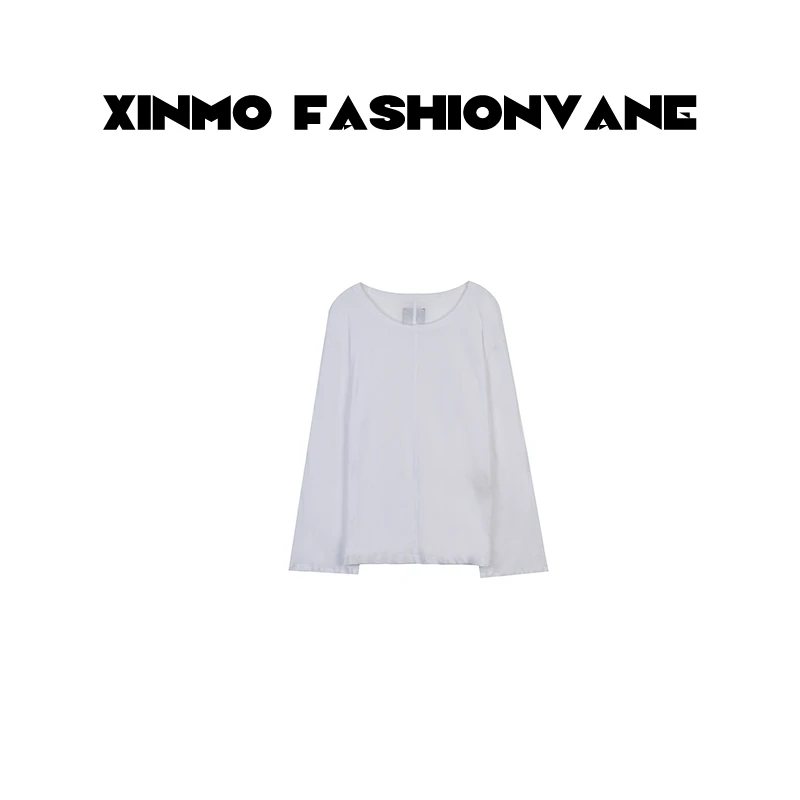 【XINMO】早秋新款简约时尚百搭中缝线设计圆领长袖T恤女C07240506