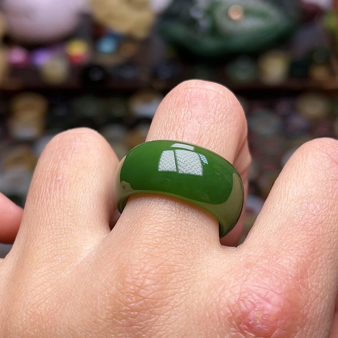 和田玉戒指未镶嵌18内径 17码无皮辣绿