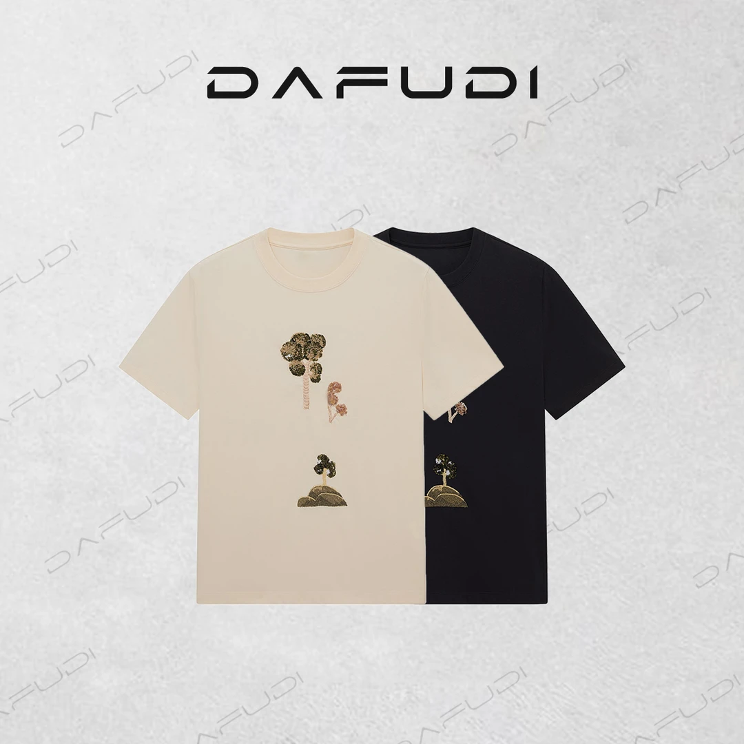 达芙笛【T恤】2025年秋新款植物重工绣花短袖T恤上衣Z6868
