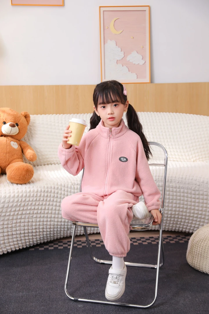 新款儿童秋冬季立领套装双面绒毛毛衣男女童软糯保暖外套裤子舒适