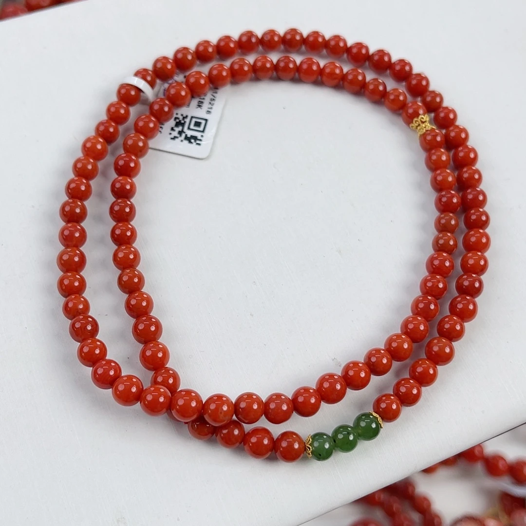 南红玛瑙18K金镶嵌瓦西柿子锦满肉diy三圈5mm