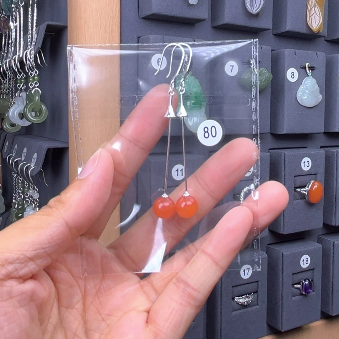 银S925镶嵌南红玛瑙耳饰紫**蓝