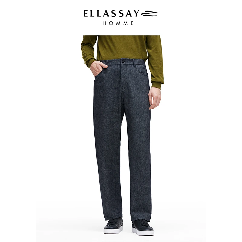 ELLASSAY歌力思男装秋冬新款百搭柔软保暖棉羊毛混纺直筒牛仔裤男