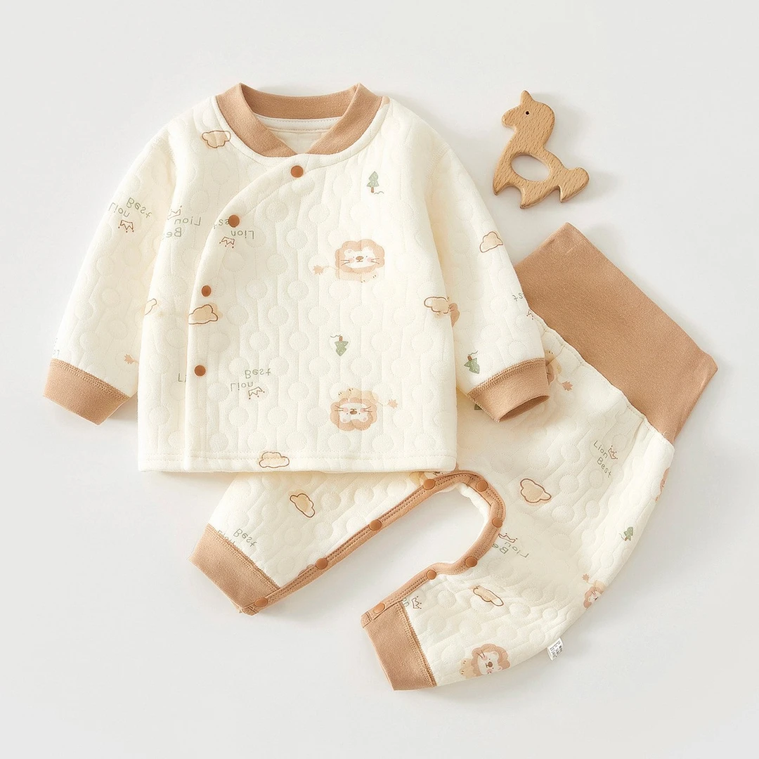 婴儿保暖内衣套装高腰护肚纯棉小月龄保暖两件套宝宝夹棉秋衣秋裤