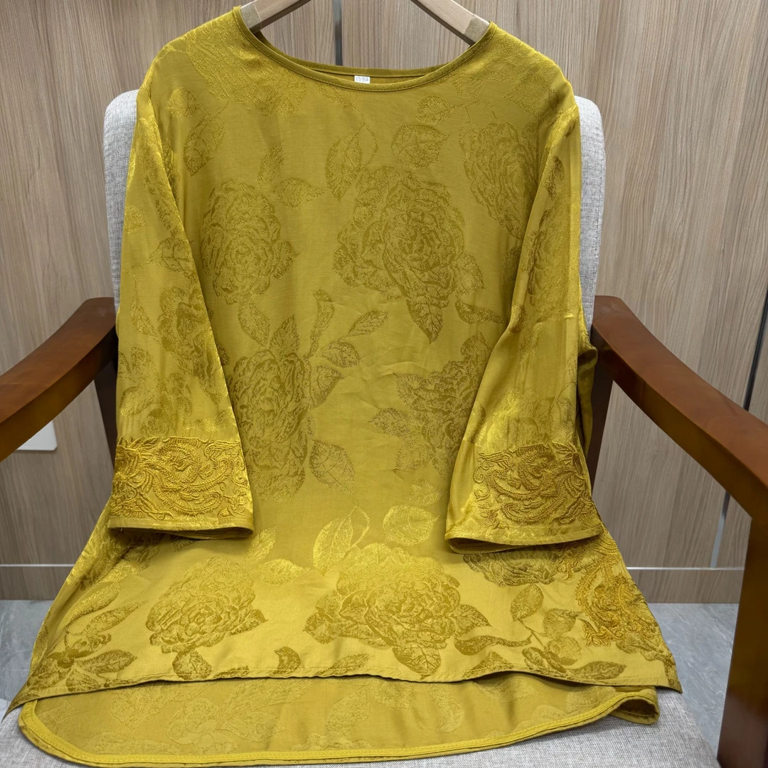 国风夏款中式圆领时尚休闲复古文艺宽松气质薄款纽扣上衣1014