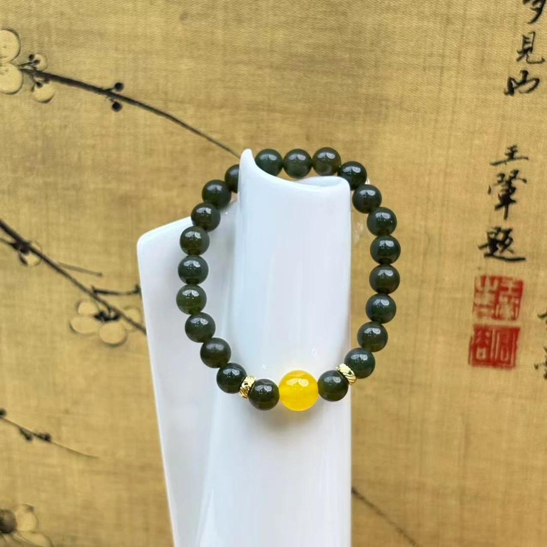 DH-1301-和田玉-8mm轻奢小众设计款+玛瑙+金色隔片（多样性发其一）