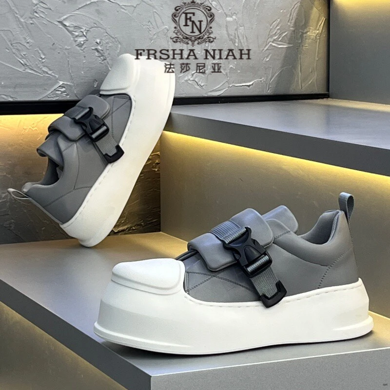 法莎尼亚轻奢男鞋秋季新款一脚蹬百搭低帮面包鞋厚底增高男大头鞋