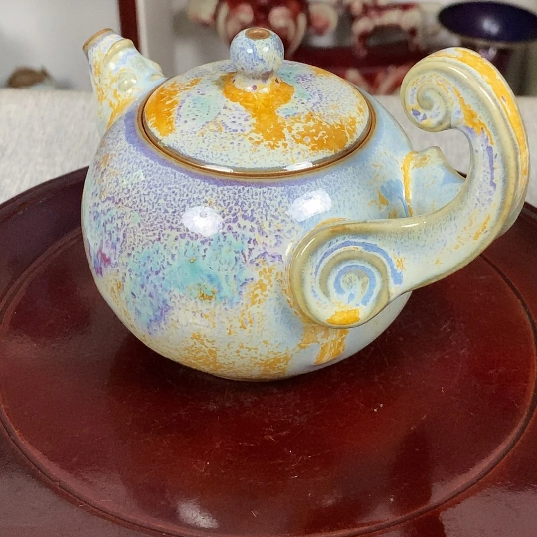 壶钧瓷茶壶高温窑变提梁