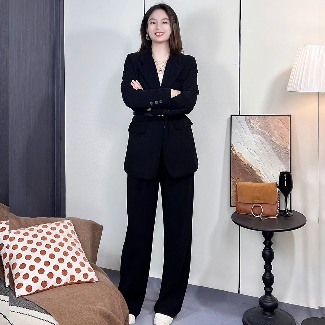 【断码清仓】暖洋范冬季加棉套装西装外套阔腿裤：外套加棉裤子没棉