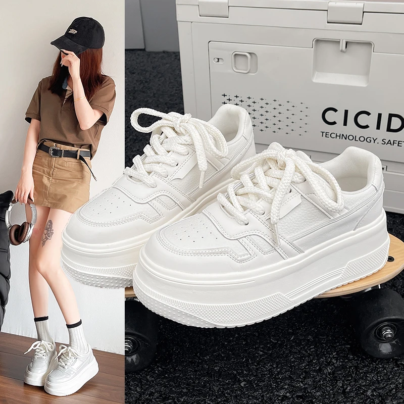2025秋季新款时尚休闲鞋中跟透气板鞋韩版运动厚底小白鞋女鞋百搭