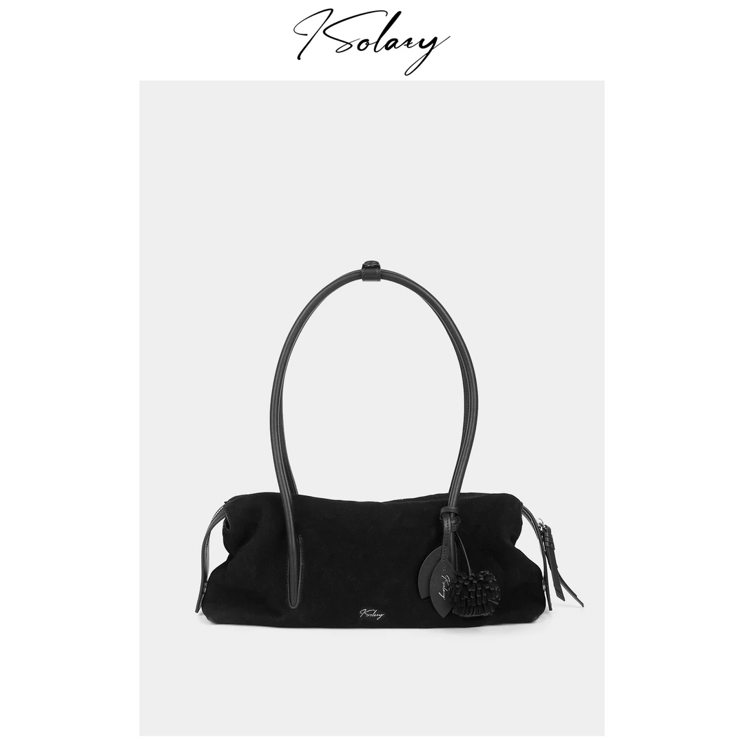 isolazy/“一叶法棍”原创设计原厂进口皮褶皱荔枝纹头层牛皮腋下包