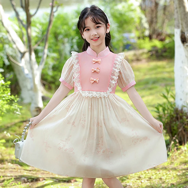 儿童2025新款夏装女童蓬蓬纱公主裙中大童可爱甜美短袖连衣裙