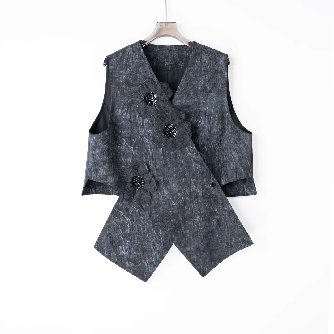 PW250108春装新款大码女装胖MM时尚百秋冬百搭休闲马甲重工复古