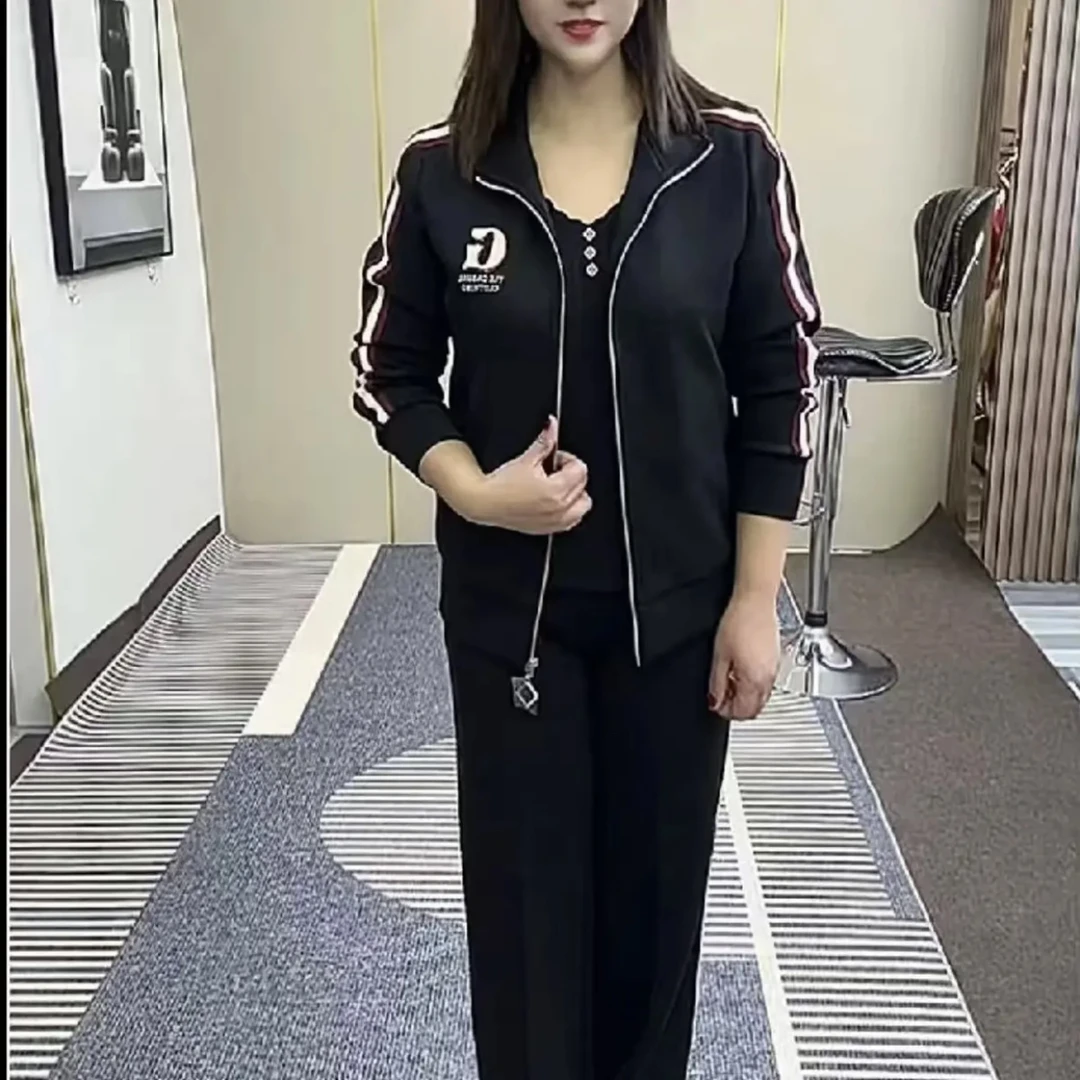 休闲运动套装休闲卫衣气质长袖运动服春秋秋季宽松立领洋气