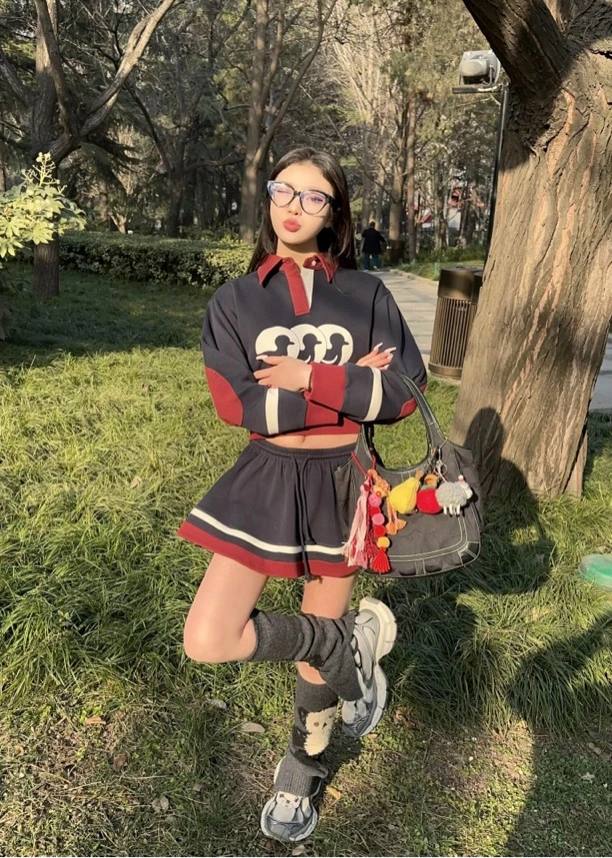 现货特清！春夏新款lPOLO卫衣+撞色半身裙蓬蓬裙套装