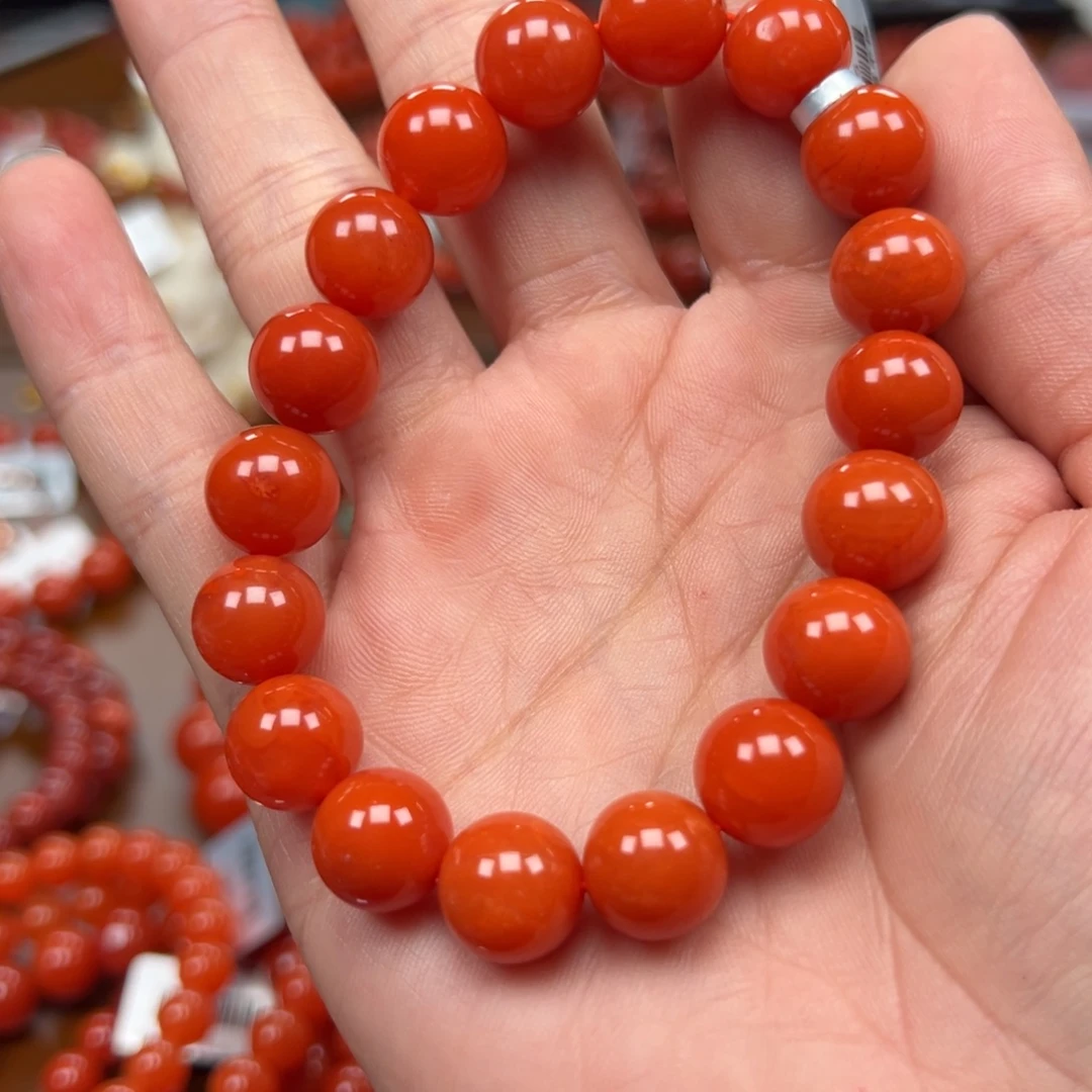 南红玛瑙未镶嵌手链保山料11m柿子红