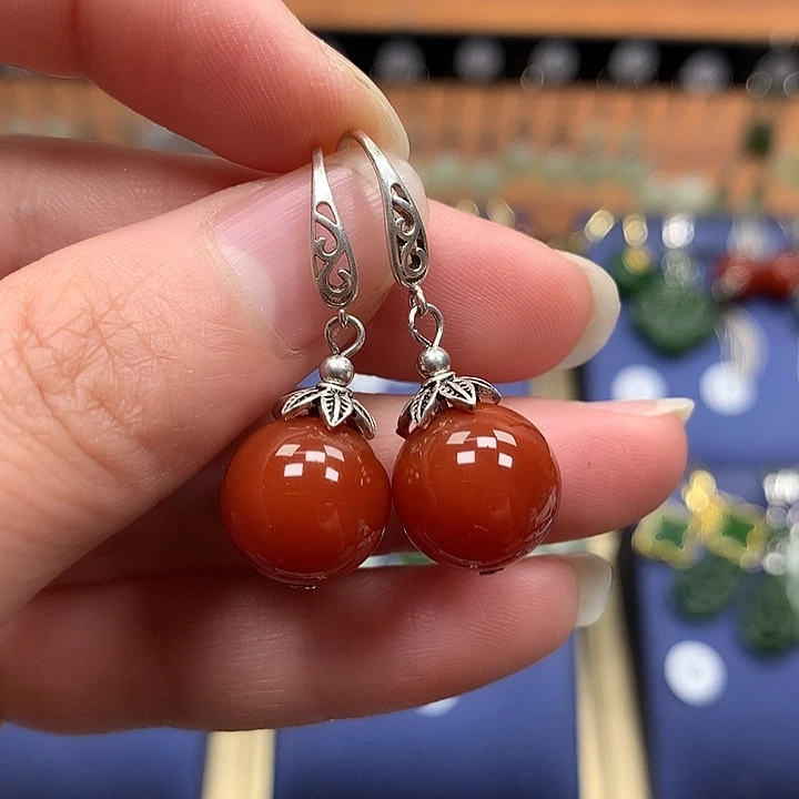 玛瑙/玉髓银S925镶嵌耳环12左右