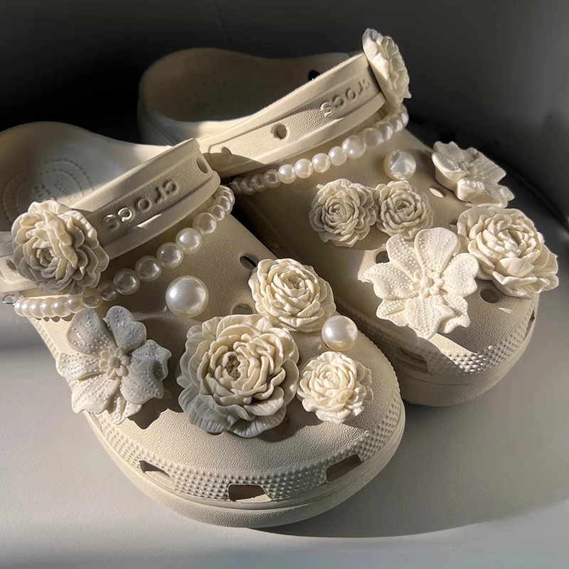 珍珠蝴蝶结洞洞鞋配饰可拆卸diy高级感鞋扣配件适配Crocs/Cross