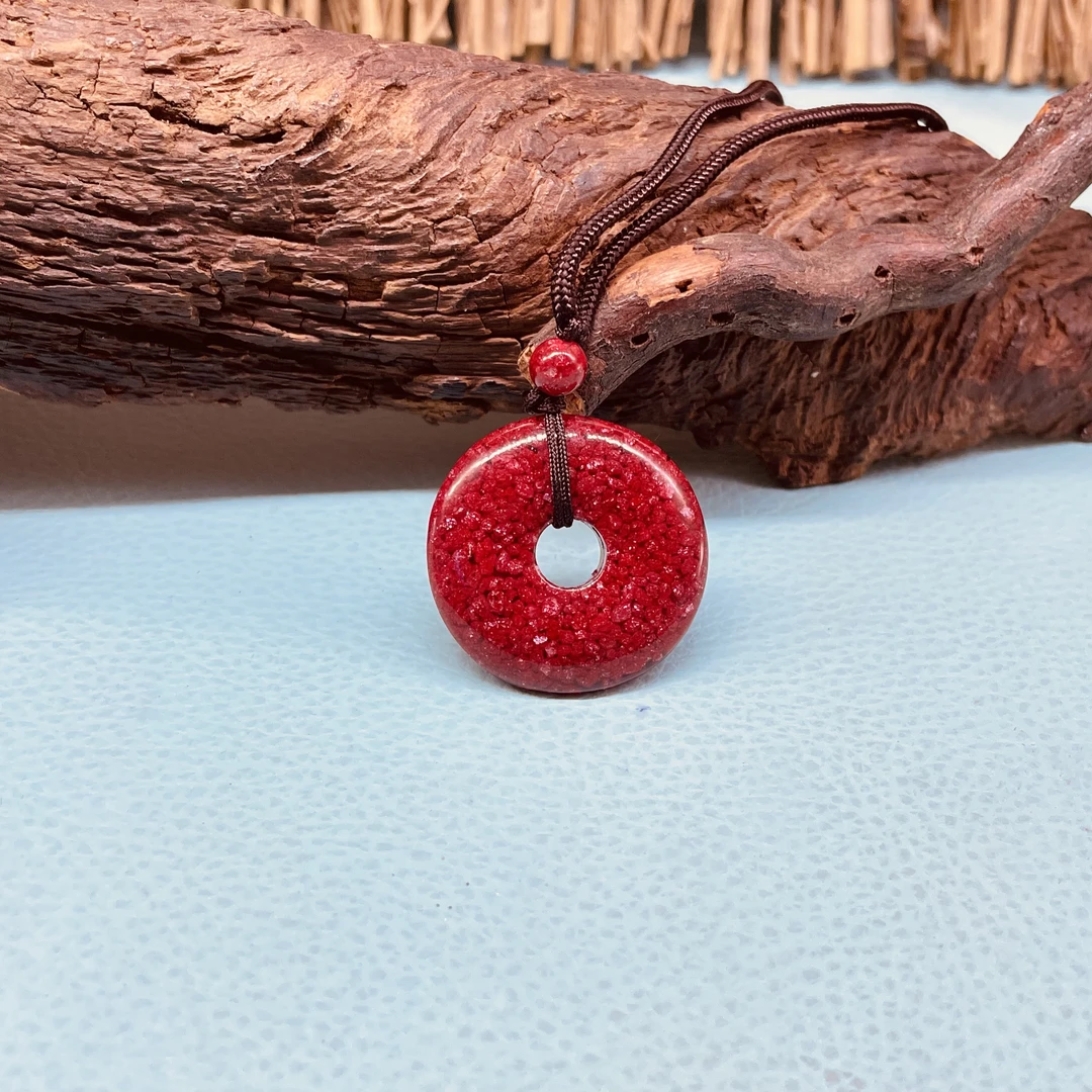 含辰砂工艺品大号平安扣吊坠高透  晶体砂