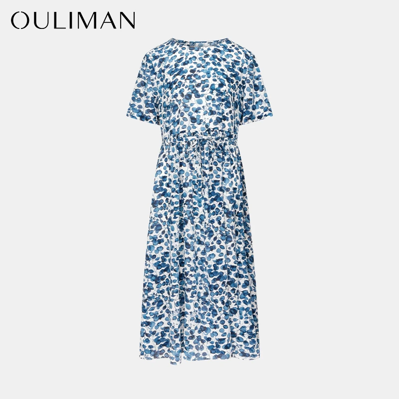 【欧黎蔓X俏姐姐-海蓝碎影】 大摆A字桑蚕丝连衣裙 R8M2QZ6051B40