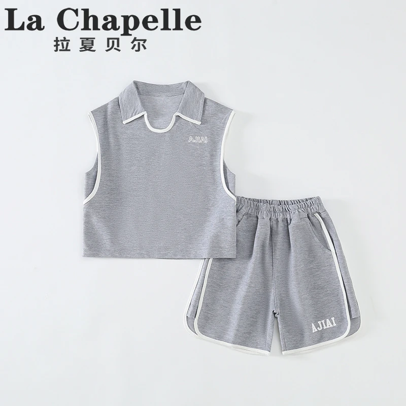 拉夏贝尔男童套装2025男孩夏季儿童休闲运动无袖t恤短裤两件LB297