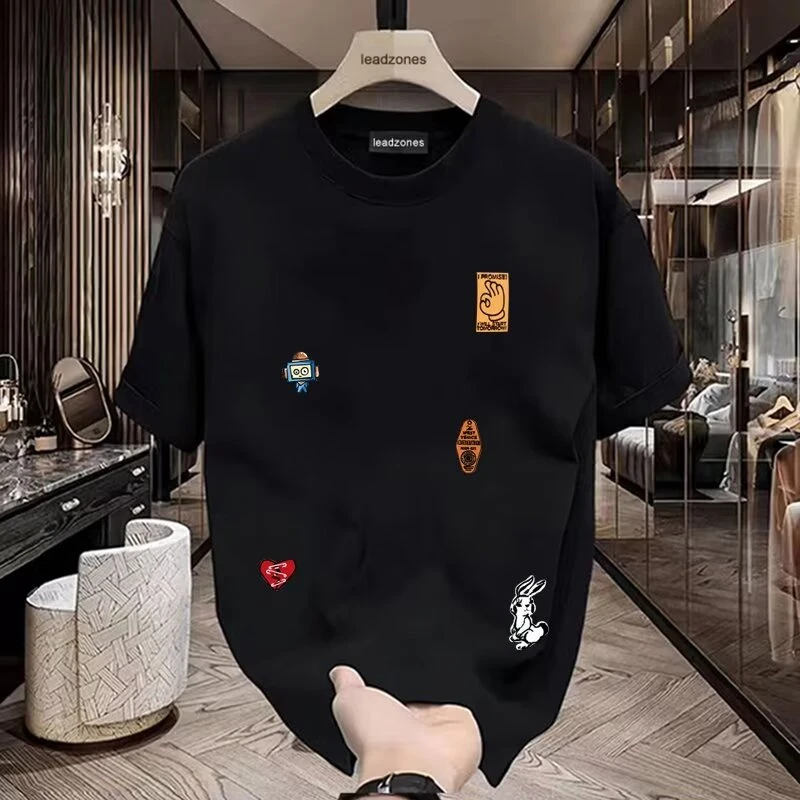 男士短袖T恤爆款2025新款爆款英文印花重磅纯棉男装夏季网红上衣