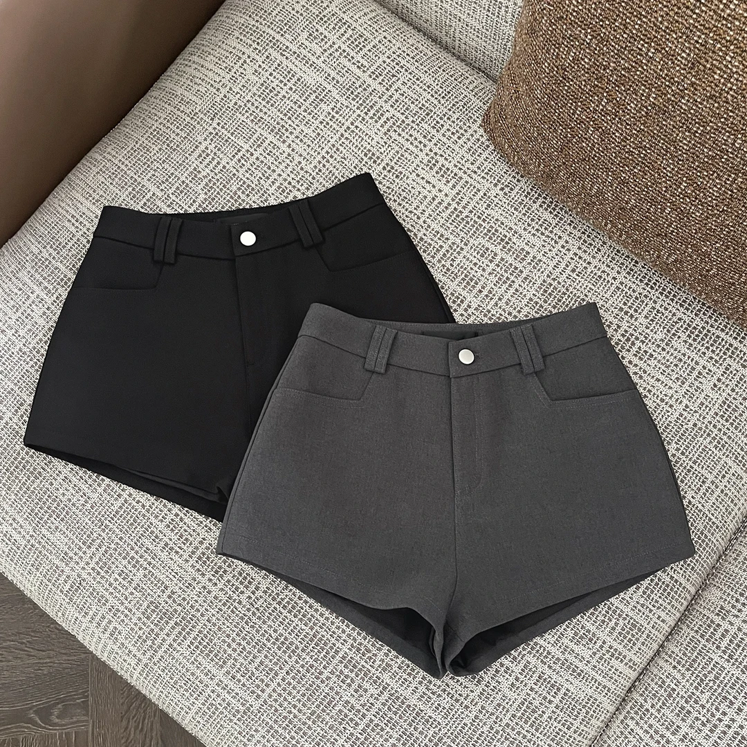 秋冬新款厚款西装灰色短裤女辣妹a字高腰显瘦黑色外穿靴裤休闲裤