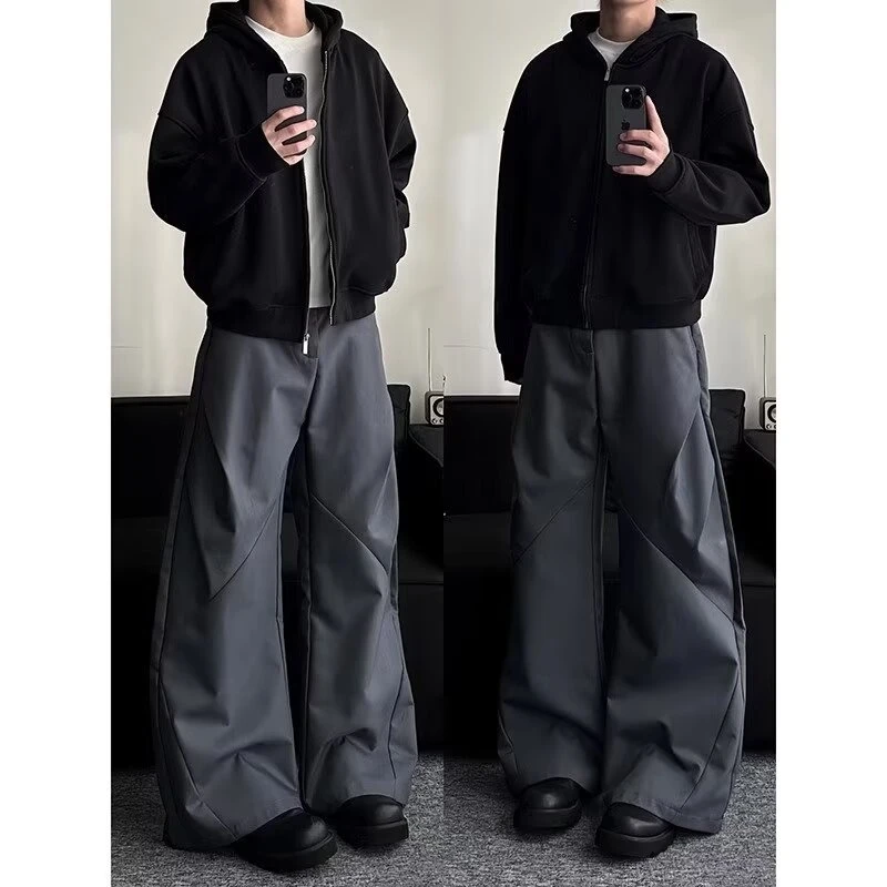 美式解构廓形a字西裤男压褶菱形弯刀裤子cleanfit直筒垂感阔腿裤